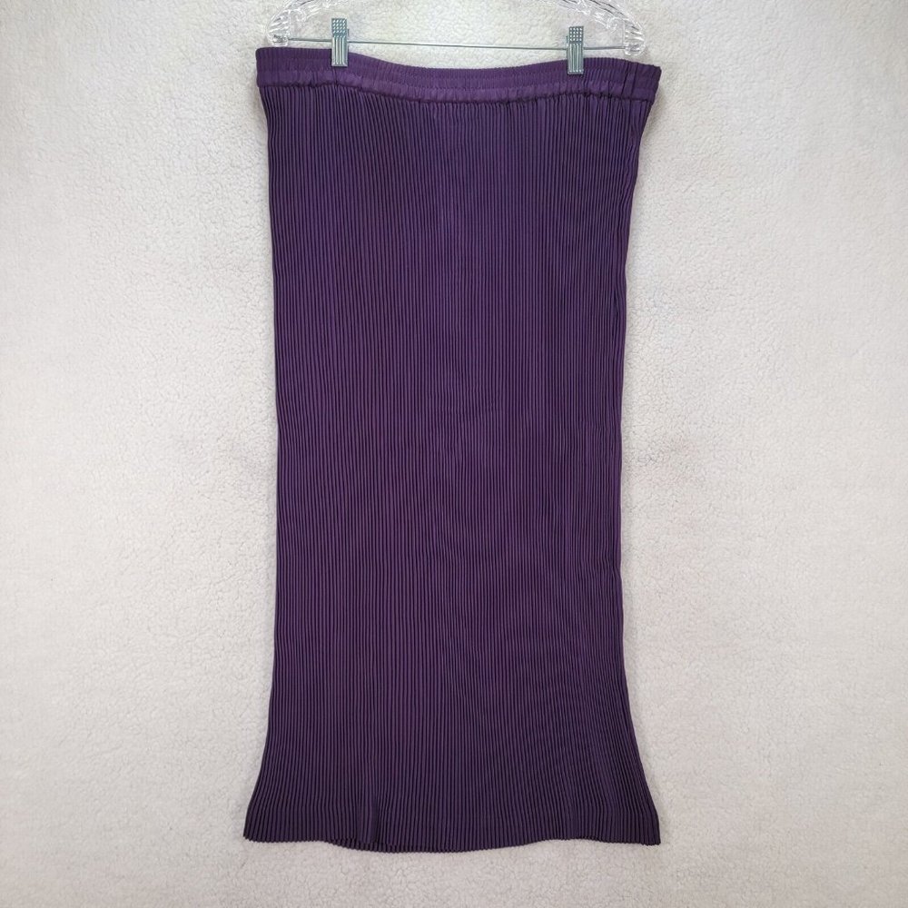 Vintage Purple Plum Pull On Ribbed Accordion Pleated Unique Midi Straight Skirt